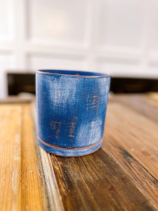 Hand Painted Indigo Blue Terra Cotta Planter