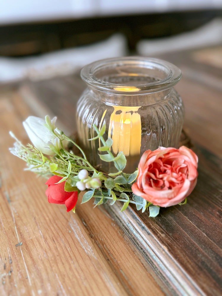 LED Candle Holder with Peach Peonies and White Tulip