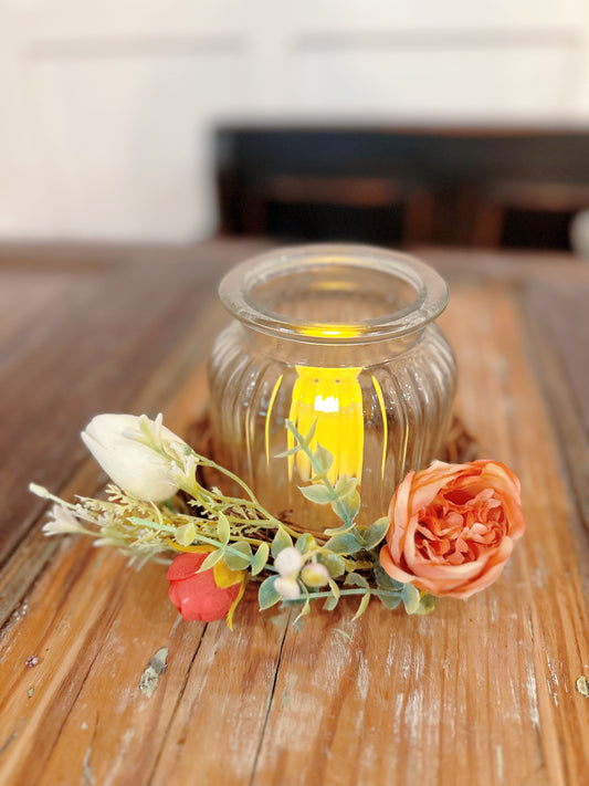 LED Candle Holder with Peach Peonies and White Tulip