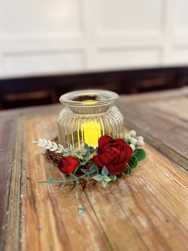 Decorative LED Candle Holder with Red Ranunculus