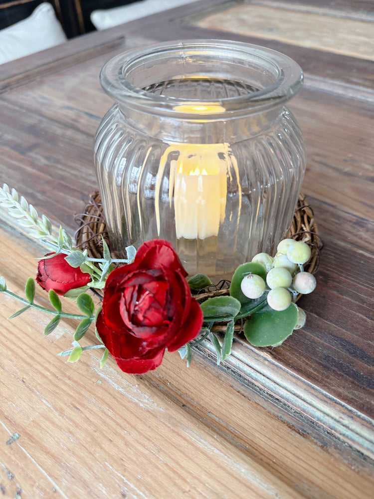 Decorative LED Candle Holder with Red Ranunculus