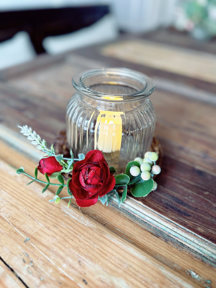 Decorative LED Candle Holder with Red Ranunculus