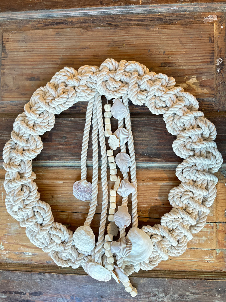 Nautical Rope Wreath with Genuine New England Seashells