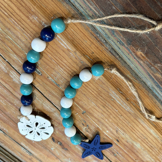 Coastal Wooden Beaded Garland | Sand Dollar and Starfish