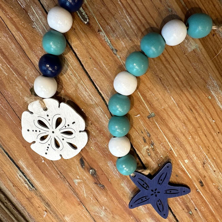 Coastal Wooden Beaded Garland | Sand Dollar and Starfish