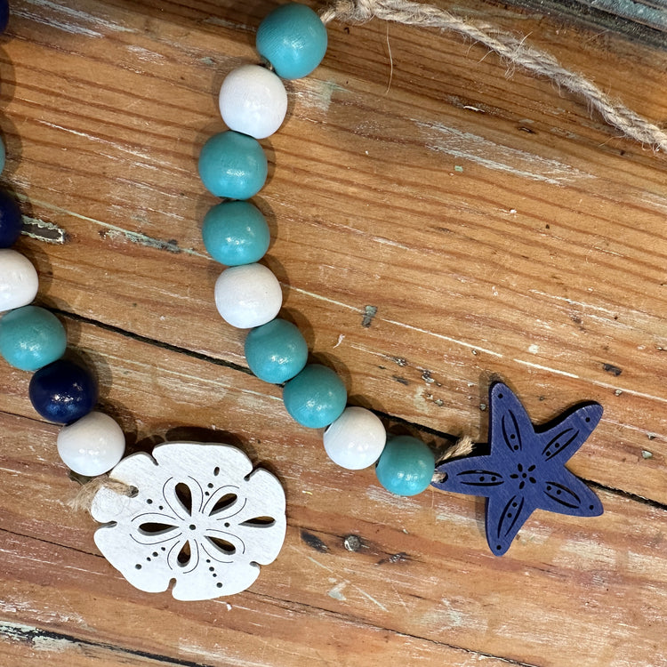 Coastal Wooden Beaded Garland | Sand Dollar and Starfish