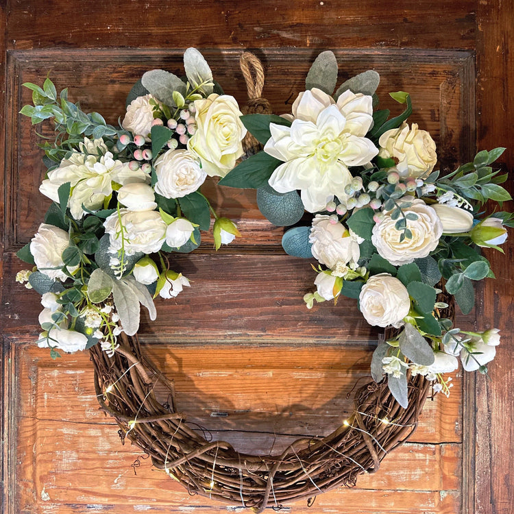 Cream & Sage Serenity Lighted Wreath.