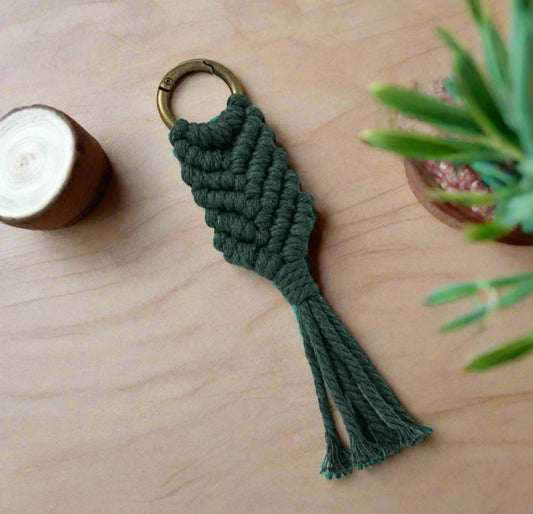 Handmade Herringbone Macrame Keychain with Tassel