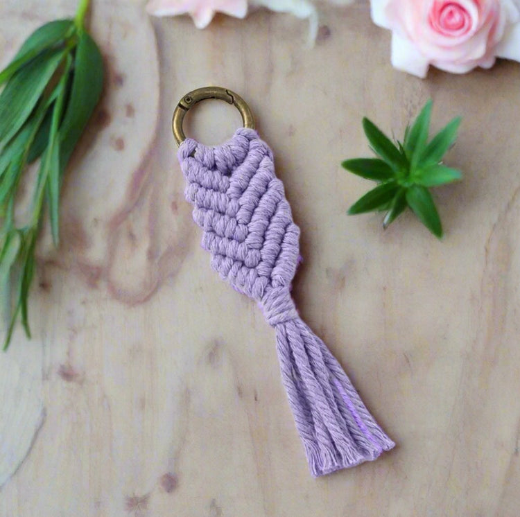 Handmade Herringbone Macrame Keychain with Tassel