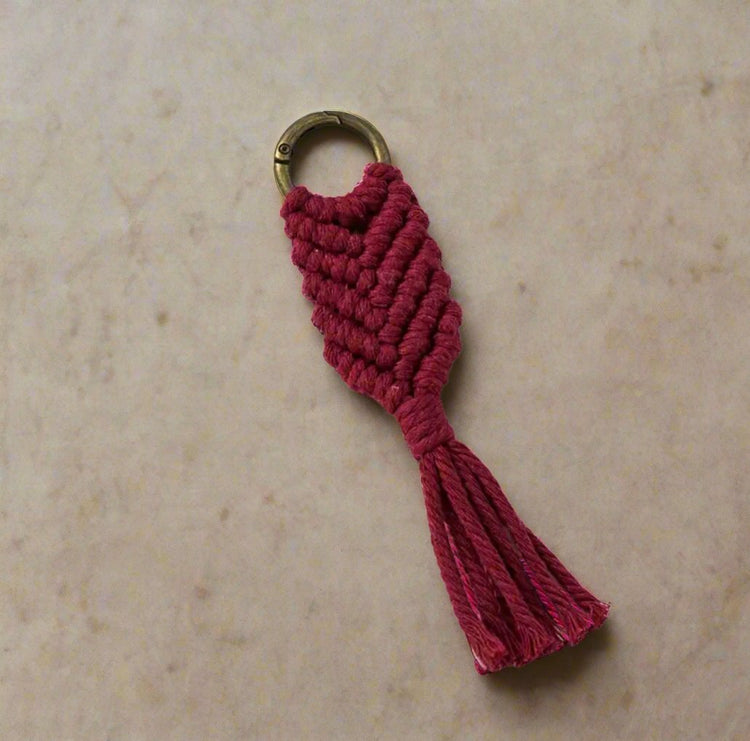 Handmade Herringbone Macrame Keychain with Tassel