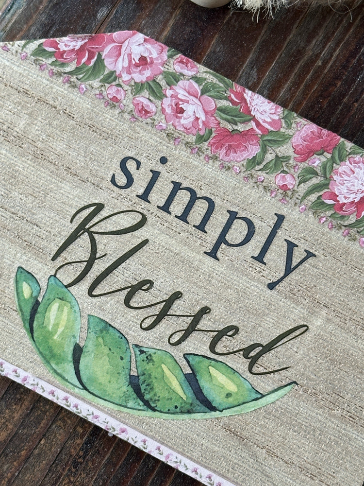 "Simply Blessed" Floral Wooden Tag with Bead Garland