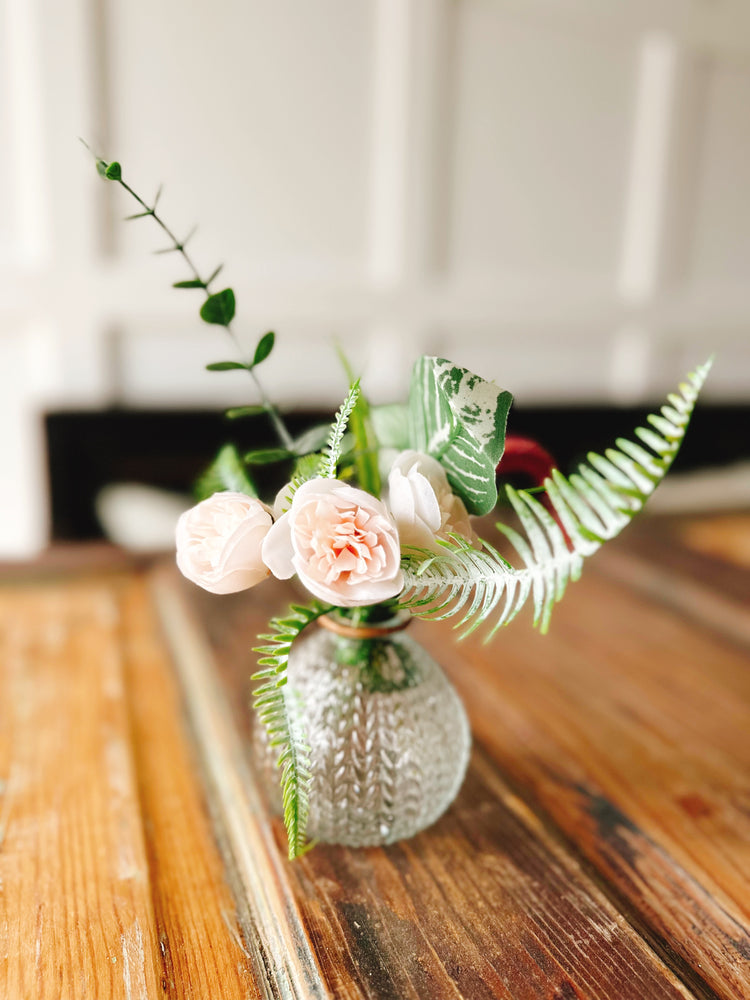 Delicate Pink Artificial Rose Bouquet in Vintage Vase