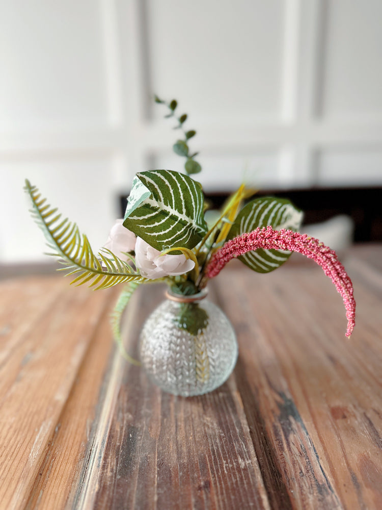 Delicate Pink Artificial Rose Bouquet in Vintage Vase