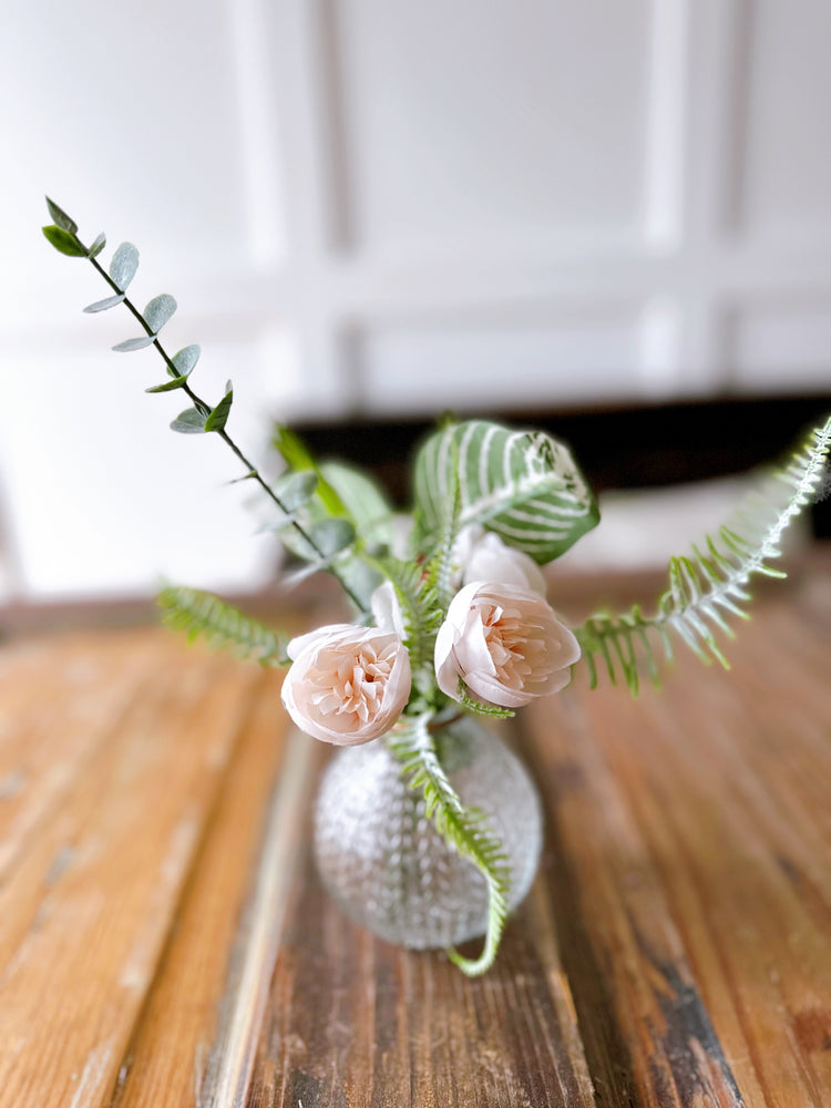 Delicate Pink Artificial Rose Bouquet in Vintage Vase