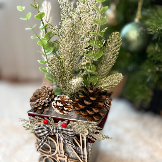 Snow-Themed Holiday Tabletop Arrangement.