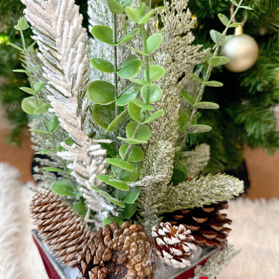 Snow-Themed Holiday Tabletop Arrangement.