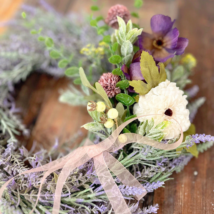 Spring Lavender Wreath with Elegant Pink Bow 16".