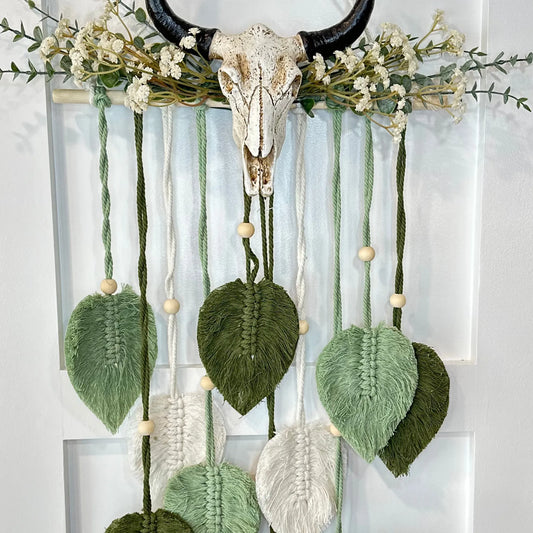 Unique Steer Horn Macrame Wall Decor 20".