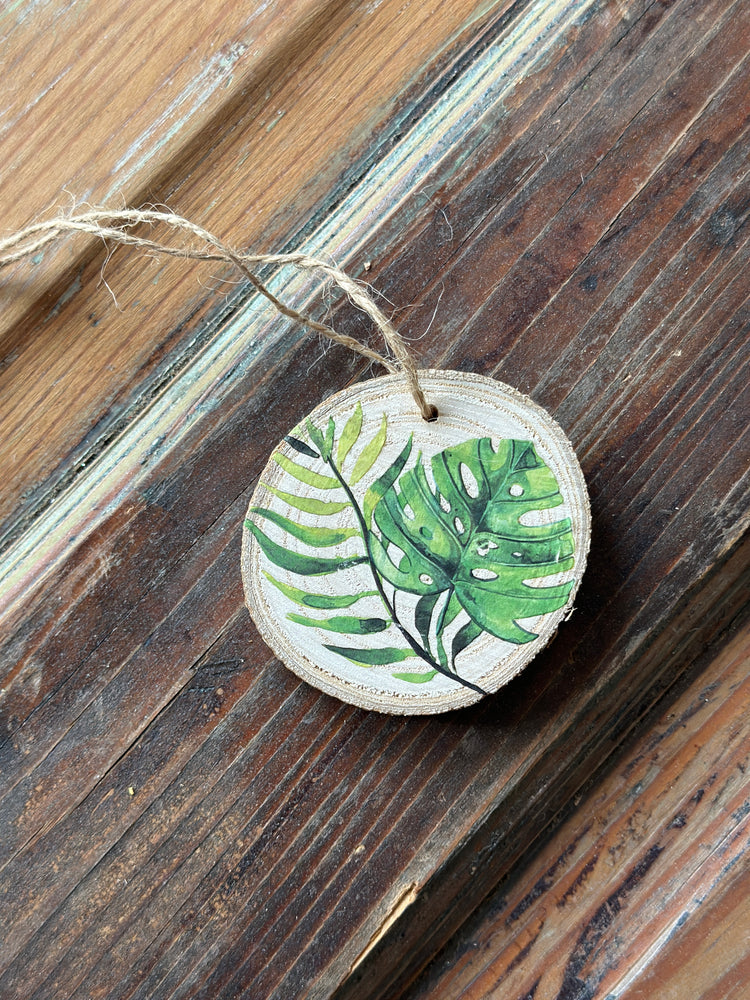 Tropical Monstera Leaf Wood Slice Doorknob and Vase Ornament