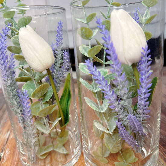 Glass Tulip and Eucalyptus Floral Arrangement Set.