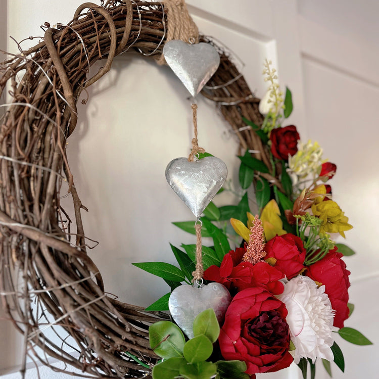 Twinkling Farmhouse Red Peony Wreath and Heart Charm