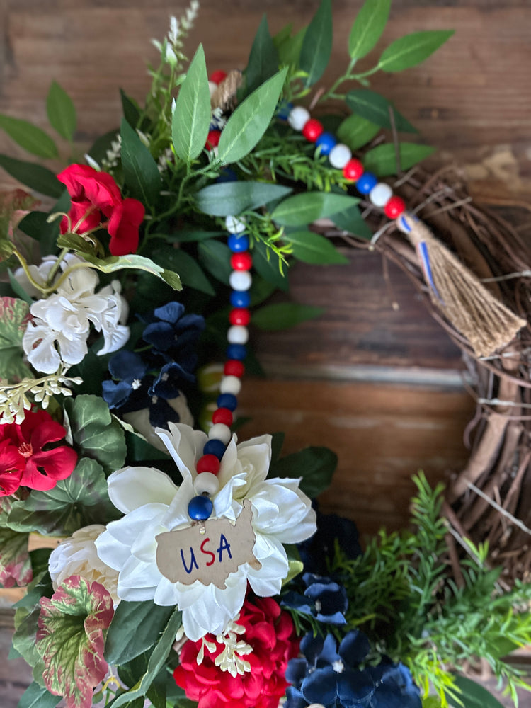 Patriotic USA Wooden Beaded Garland