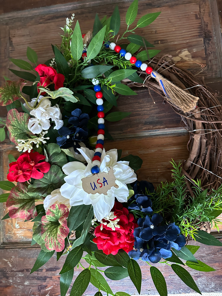 Patriotic USA Wooden Beaded Garland