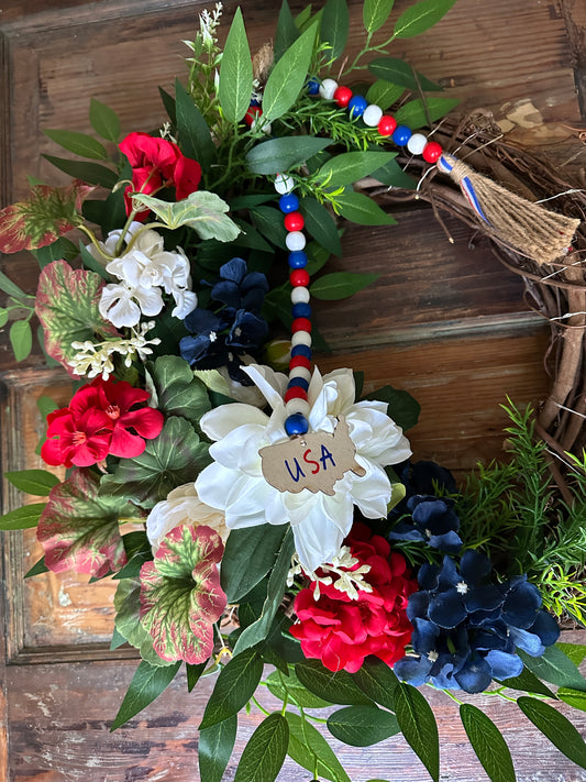 Patriotic USA Wooden Beaded Garland