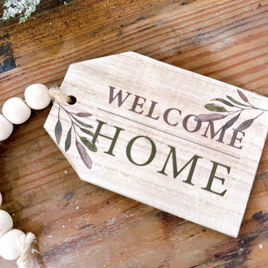 Rustic 'Welcome Home' Sign with Beaded Hanger.