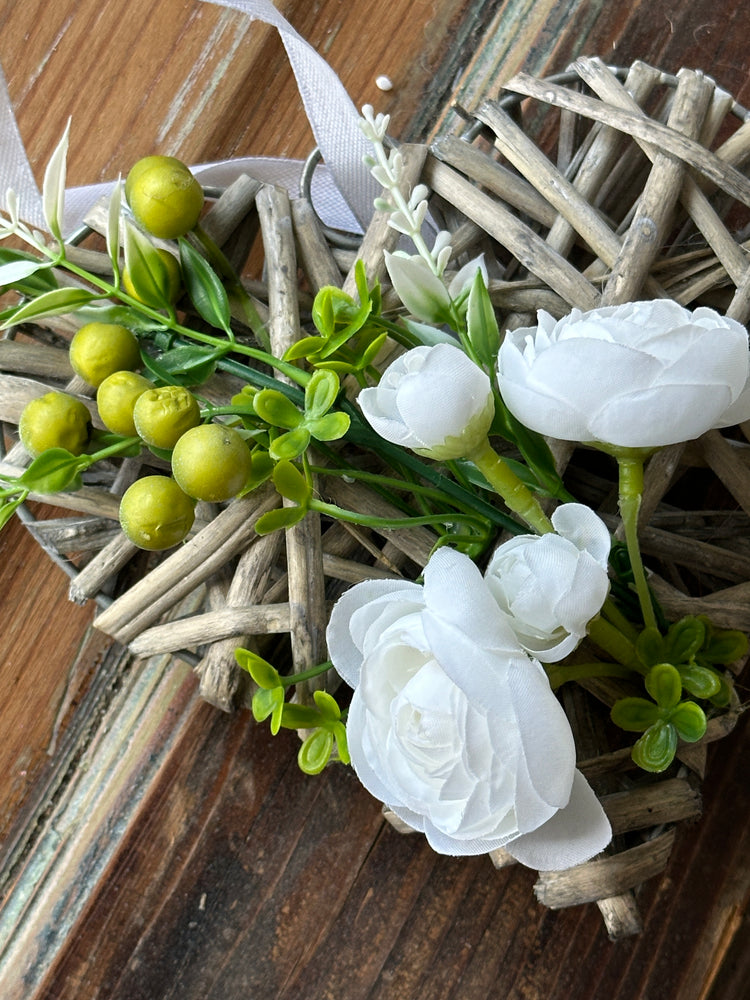 Rustic Charm Mini Wreath Ornament with White Blossoms