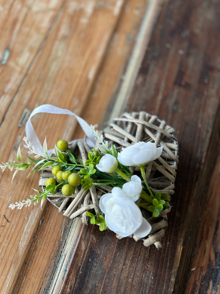 Rustic Charm Mini Wreath Ornament with White Blossoms