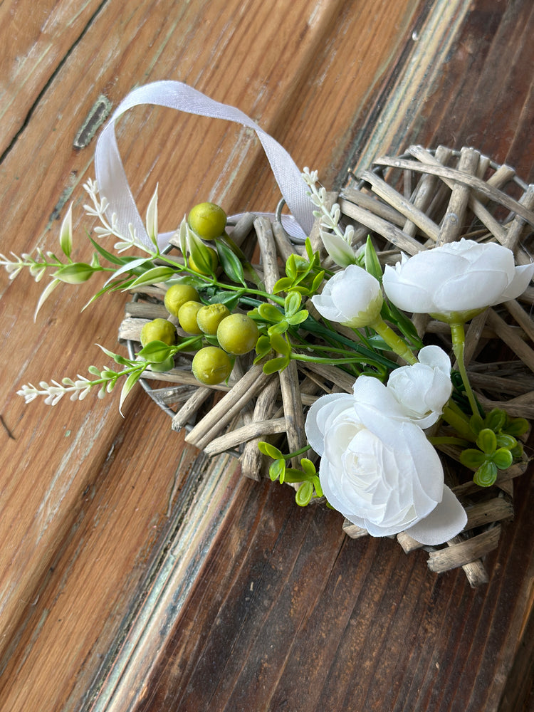 Rustic Charm Mini Wreath Ornament with White Blossoms