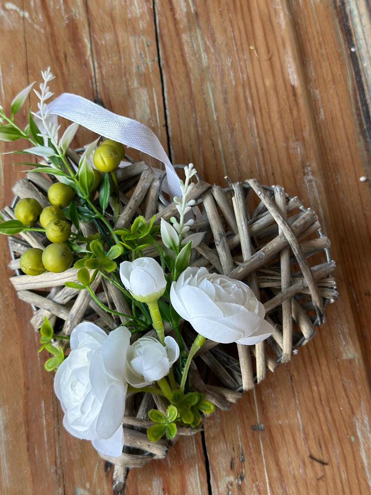 Rustic Charm Mini Wreath Ornament with White Blossoms