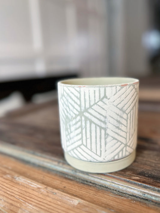 Neutral Geometric Patterned Hand-Painted Planter