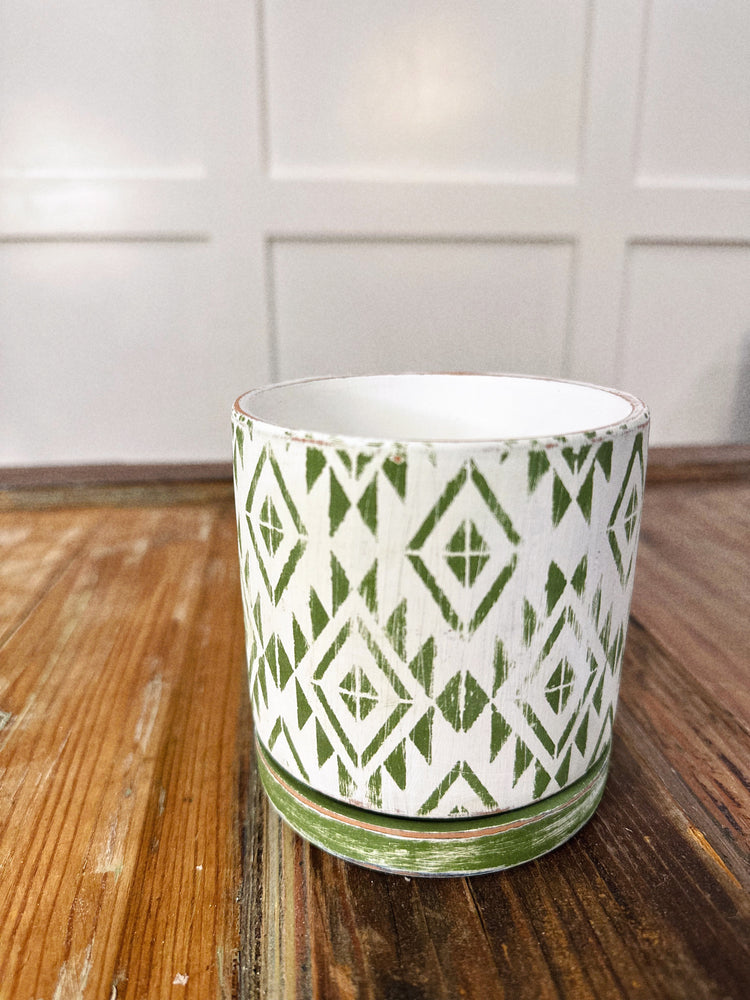 Geometric Hand-Painted Terra Cotta Planter