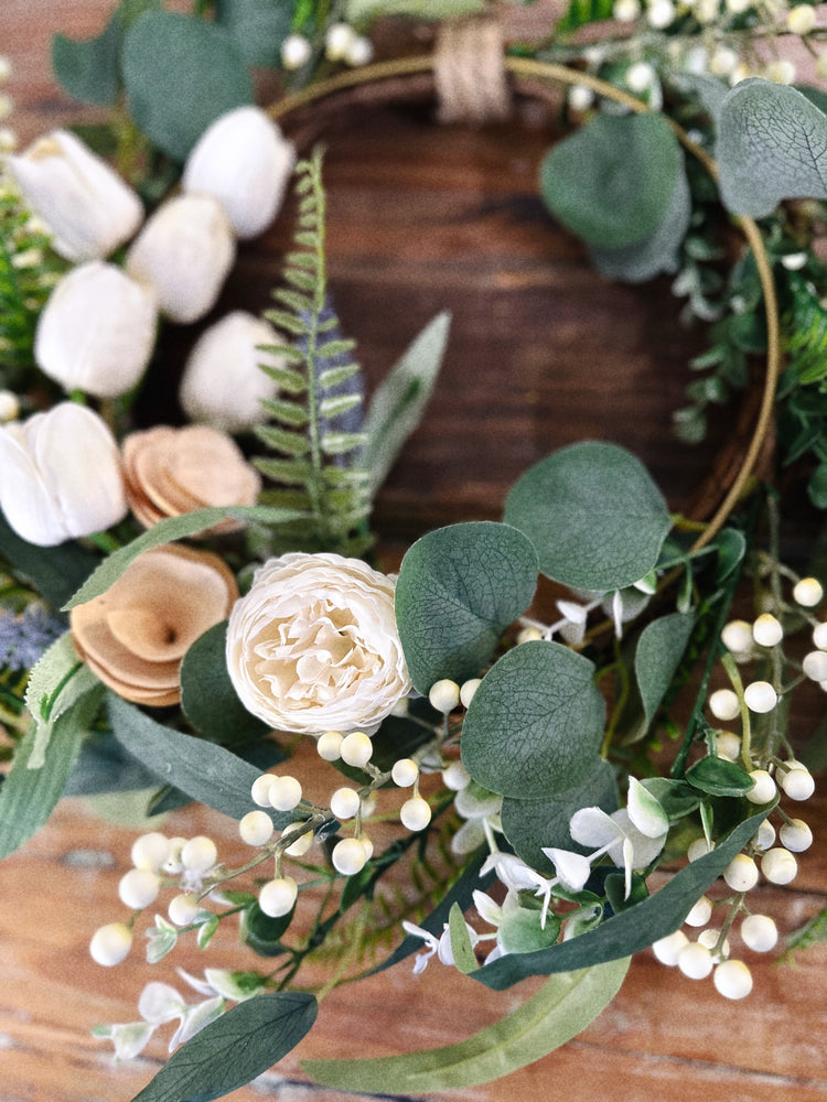 Artificial Spring Wildflower, Tulip, and Peony Golden Ring Wreath