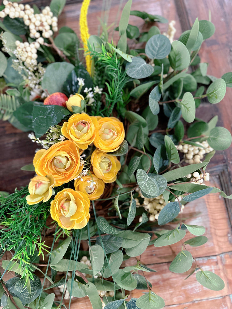 Vibrant Yellow Spring Wildflower and Ranunculus Wreath