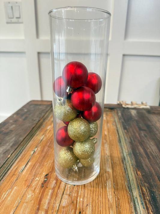 Red & Gold Christmas Ornament Vase | Holiday Table Centerpiece