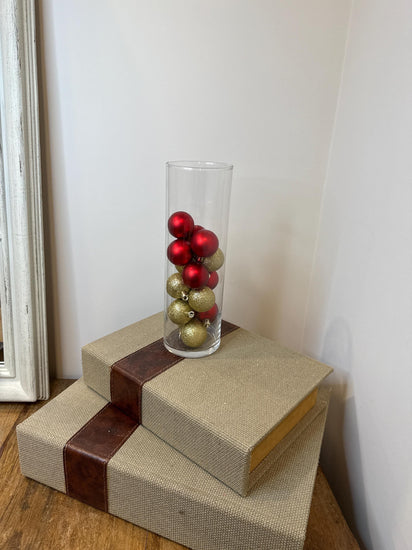 Red & Gold Christmas Ornament Vase | Holiday Table Centerpiece