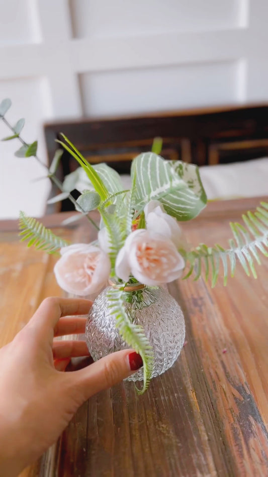 Delicate Pink Artificial Rose Bouquet in Vintage Vase