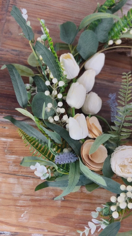 Artificial Spring Wildflower, Tulip, and Peony Golden Ring Wreath