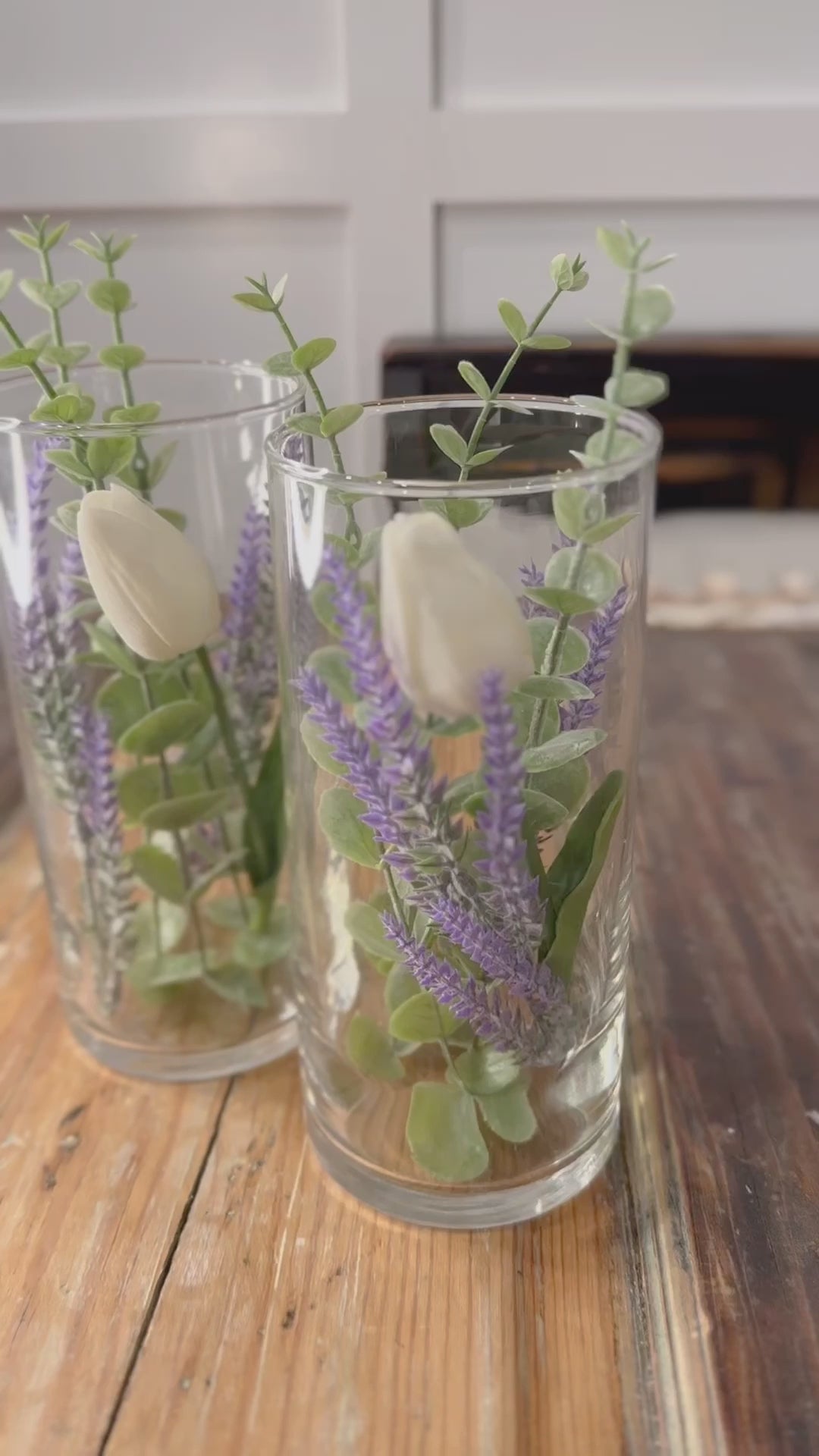 Glass Tulip and Eucalyptus Floral Arrangement Set.