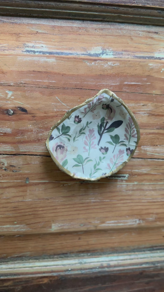 Pink Floral Decorative Seashell Ring Holder | Real New England Seashell