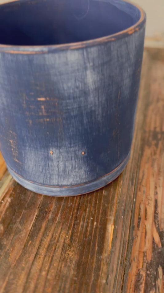 Hand Painted Indigo Blue Terra Cotta Planter