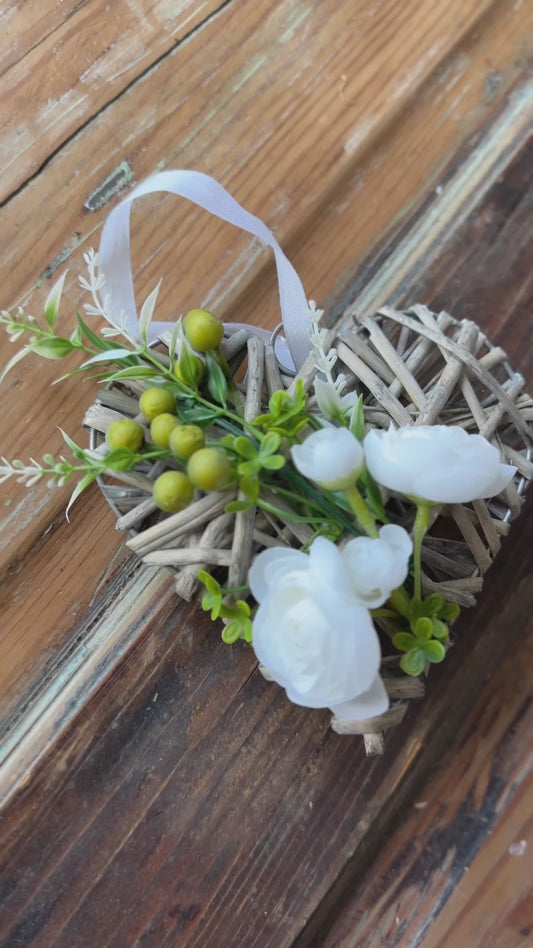 Rustic Charm Mini Wreath Ornament with White Blossoms