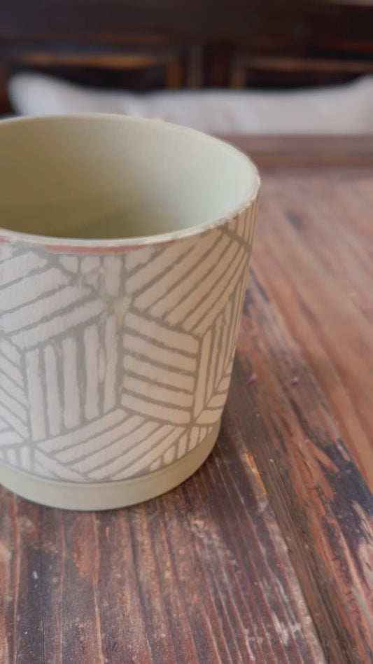 Neutral Geometric Patterned Hand-Painted Planter