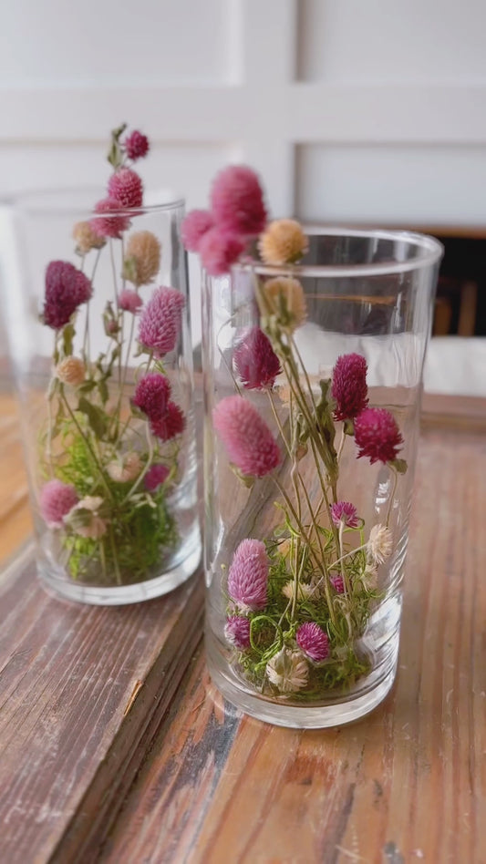 Pair of Glass Vases with Delicate Pink Thistle