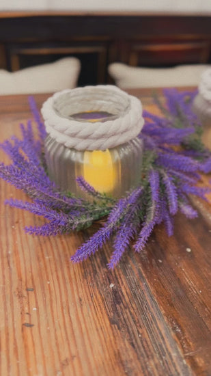 Bohemian Lavender Nautical Rope-Wrapped Candle Holders.