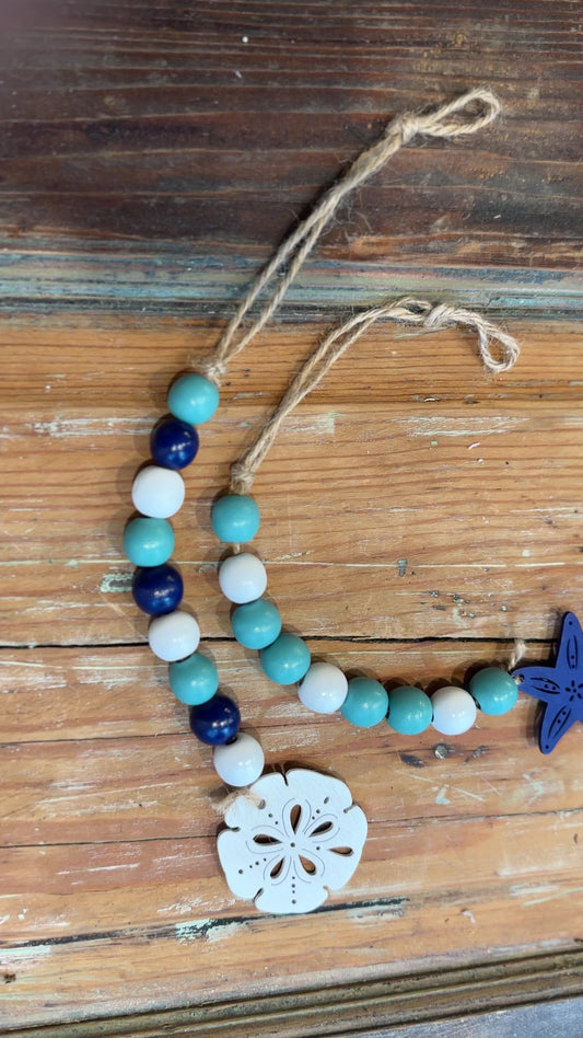 Coastal Wooden Beaded Garland | Sand Dollar and Starfish