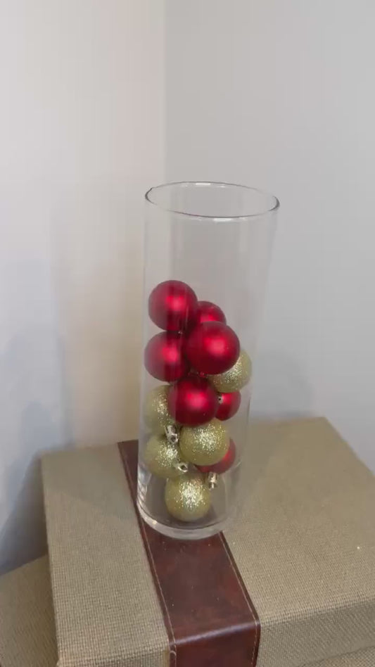 Red & Gold Christmas Ornament Vase | Holiday Table Centerpiece